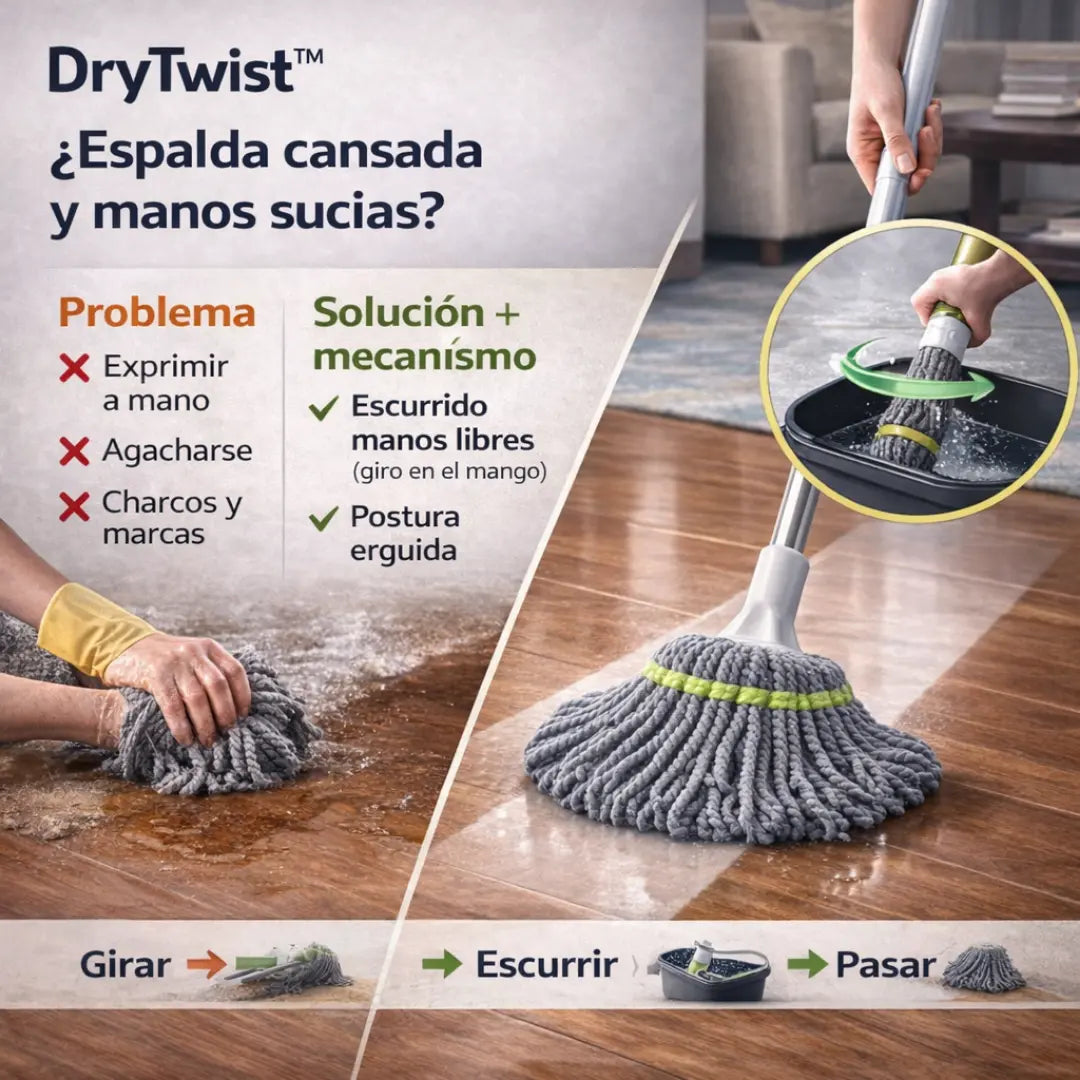 DryTwist™: Trapeador Autoescurrible Premium
