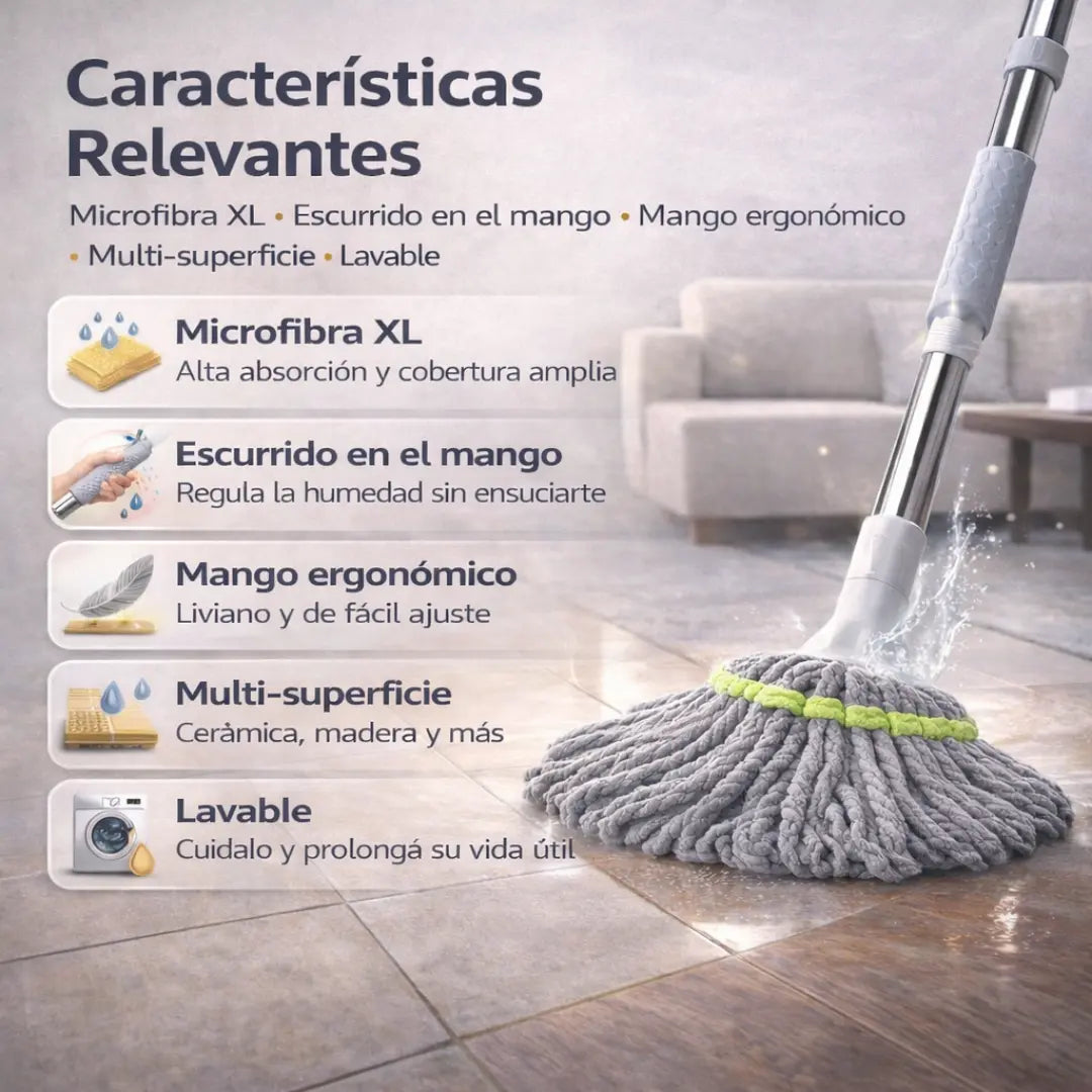 DryTwist™: Trapeador Autoescurrible Premium