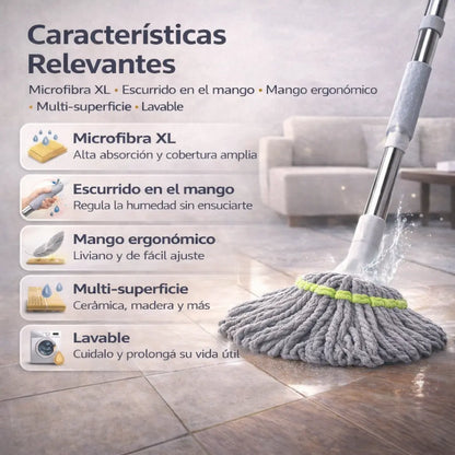 DryTwist™: Trapeador Autoescurrible Premium