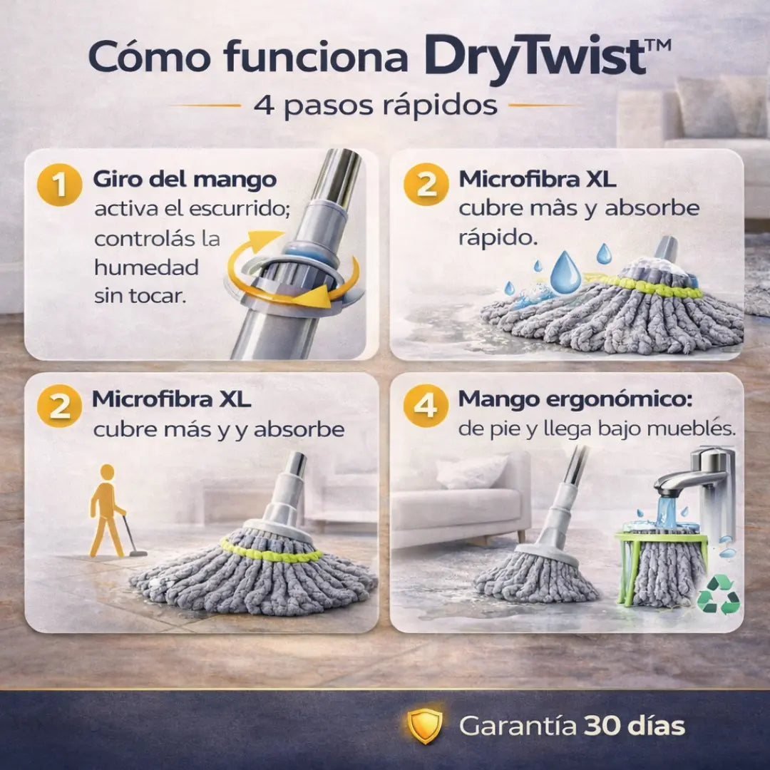 DryTwist™: Trapeador Autoescurrible Premium